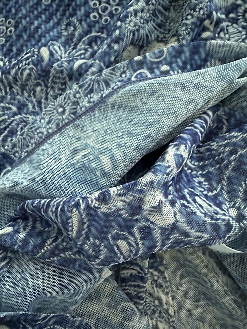 Johnny Was Blue Paisley Lace-Inspired Sheer Long Sleeve Top - Picture 7 of 10